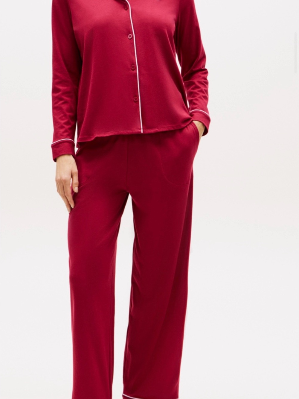 Tommy Hilfiger Red Pajama Set with Contrast Piping